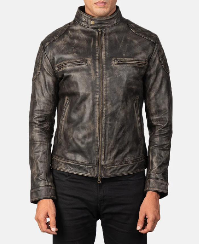 Gatsby Distressed Brown Leather Jacket Front