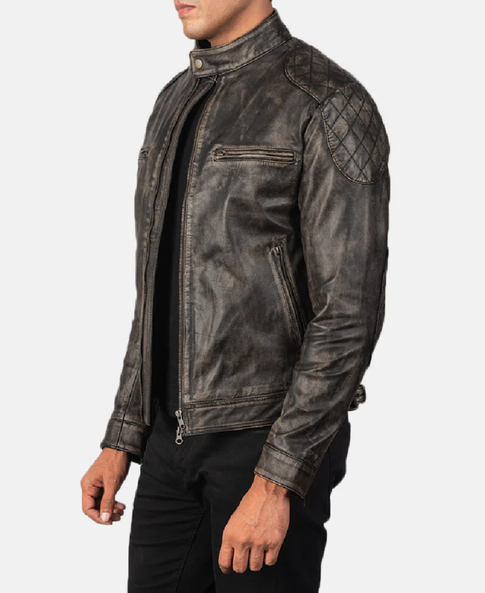 Gatsby Distressed Brown Leather Jacket Side View
