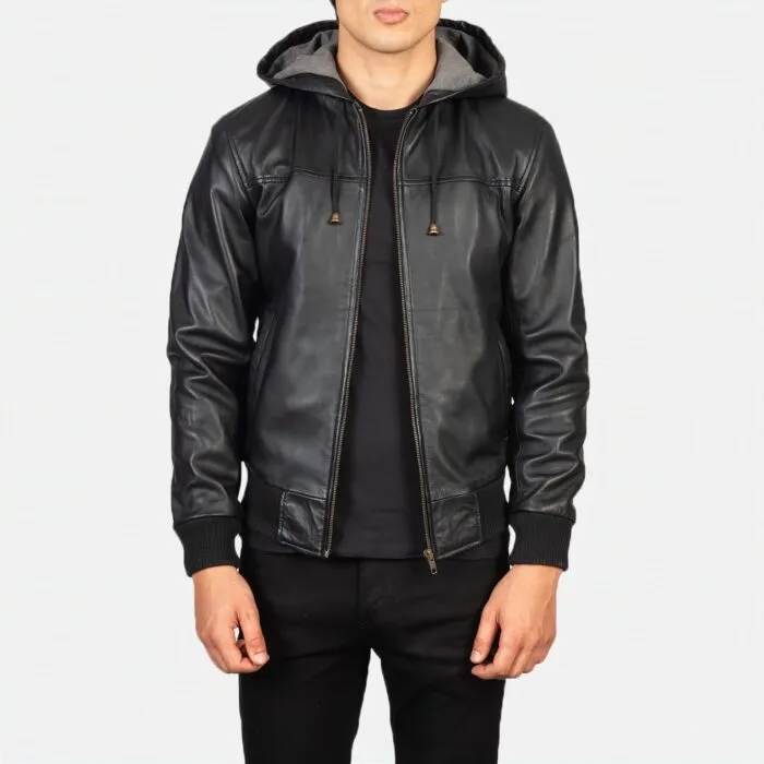 Hooded Leather Bomber Jacket