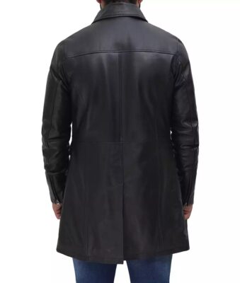 Shirt Collar 3/4 Length Leather Coat Back