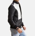 Silver Black Leather Bomber Jacket Right Side