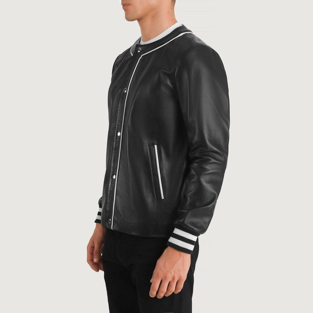 Willis Black Leather Varsity Jacket Side