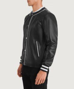 Willis Black Leather Varsity Jacket Side