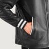 Willis Black Leather Varsity Jacket Pocket Closeup