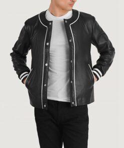 Willis Black Leather Varsity Jacket Front