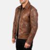 Trendy Brown Leather Biker Jacket