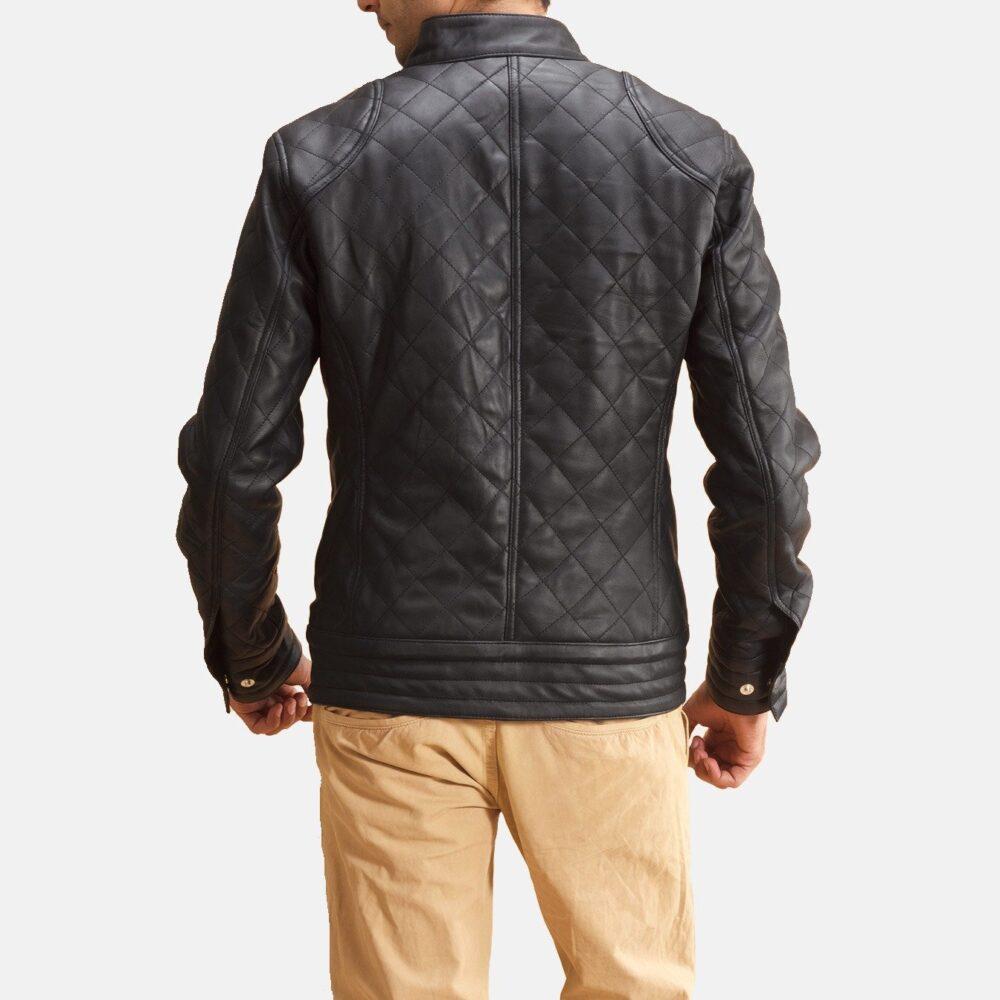 Henry Quilted Black Leather Jacket Back View