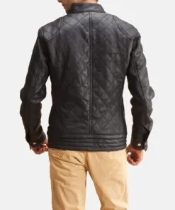 Henry Quilted Black Leather Jacket Back View
