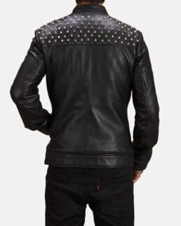 Leather Shapron Studded Biker Jacket Back View