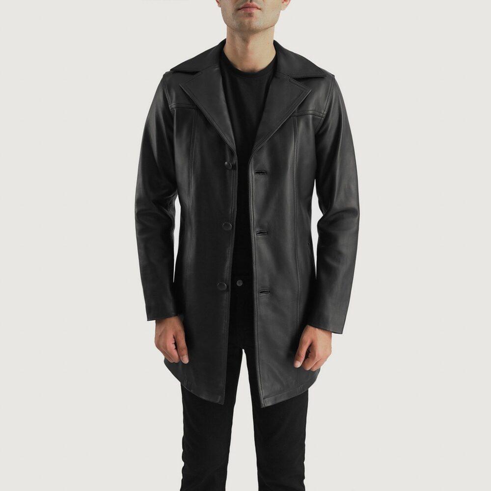 Brawnton Black Leather Coat Front