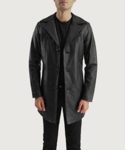 Brawnton Black Leather Coat Front