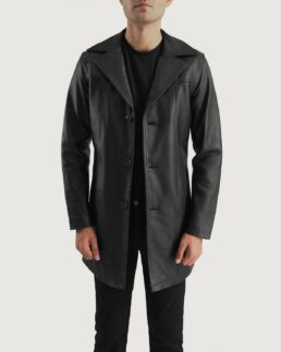 Brawnton Black Leather Coat Front