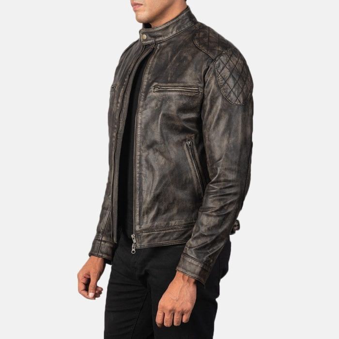 Gatsby Distressed Leather Jacket Open Zip Side View