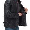 Trendy Mens Black Cafe Racer Leather Jacket 4