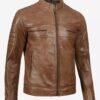 Trendy Mens Cafe Racer Camel Brown Leather Jacket