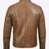 Trendy Mens Cafe Racer Camel Brown Leather Jacket 2