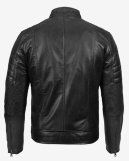 Classic Black Cafe Racer Leather Jacket Back