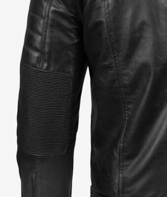 Classic Black Cafe Racer Leather Jacket Sleeves Closeup