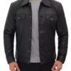 Trendy Mens Four Pockets Black Leather Trucker Jacket 1
