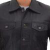 Trendy Mens Four Pockets Black Leather Trucker Jacket 3
