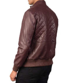 Trendy Moda Maroon Leather Bomber Jacket Back