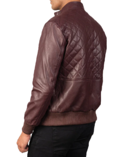 Trendy Moda Maroon Leather Bomber Jacket Back