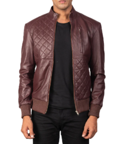 Trendy Moda Maroon Leather Bomber Jacket Front Side
