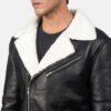 Trendy Shearling Black Leather Jacket 4