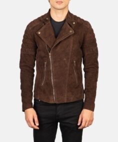 Faisor Mocha Suede Biker Jacket Front