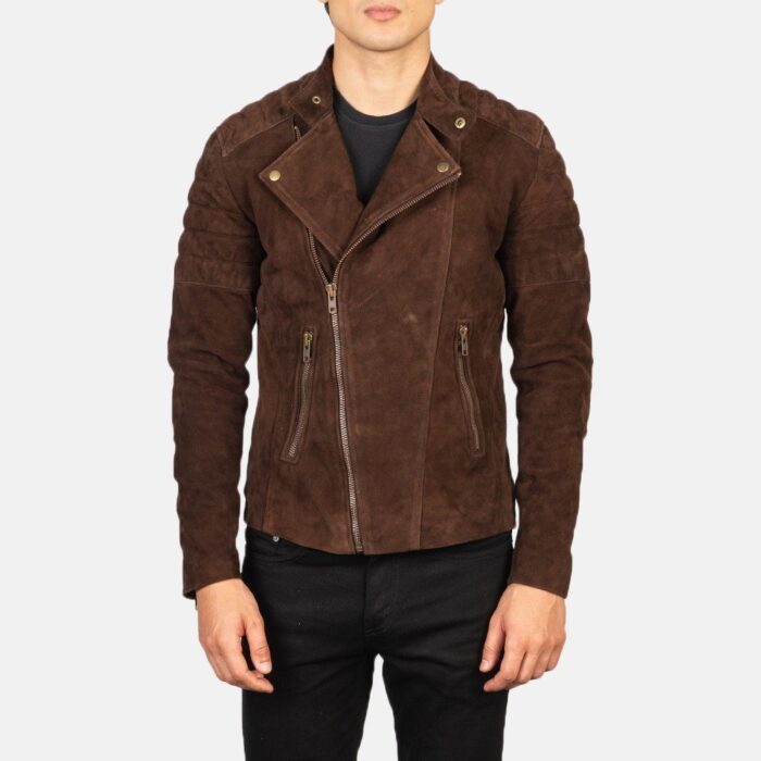 Faisor Mocha Suede Biker Jacket Front