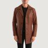 Classmith Brown Leather Coat Front