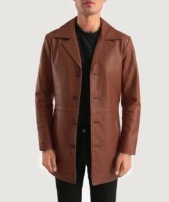 Classmith Brown Leather Coat Front