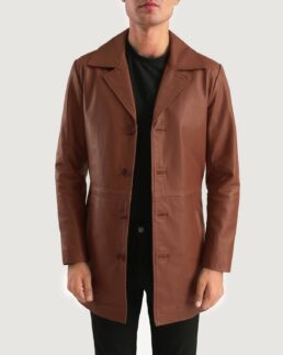 Classmith Brown Leather Coat Front