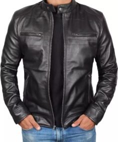 Men's Black Leather Lambskin Cafe Racer Jacket