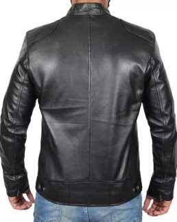 Men's Black Leather Lambskin Cafe Racer Jacket Back View