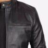 Men's Black Leather Lambskin Cafe Racer Jacket Chest Pocket Closeup