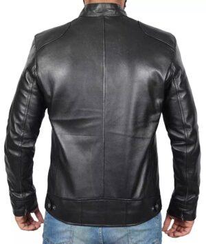 Men's Black Leather Lambskin Cafe Racer Jacket Back View