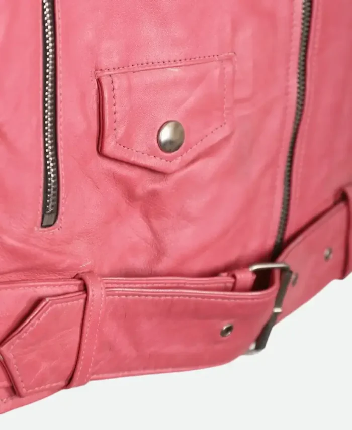 Barbie Pink Leather Jacket Detail Image 2