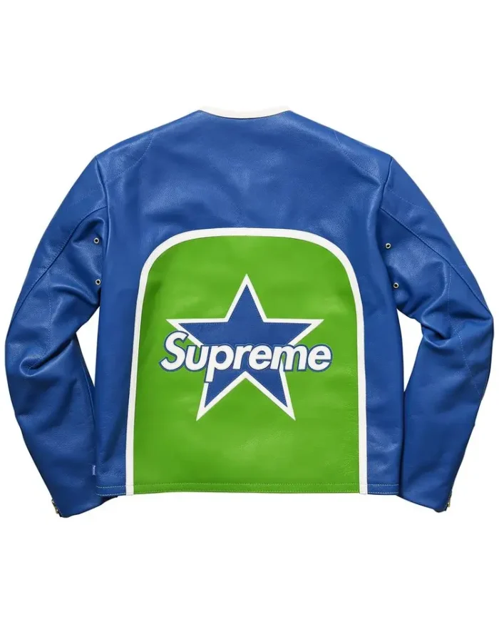 Blue Green Supreme Vanson Leather Star Jacket Back