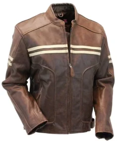 Double Stripe Leather Biker Jacket - Trendy Leather Jackets