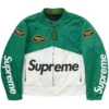 Green And White Supreme Vanson Leathers Cordura Jacket Front