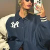 Hailey Bieber 2024 Coachella NY Oversize Varsity Jacket Front
