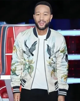 John Legend Embellished Bird Print Bomber Jacket