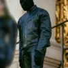 Kanye West Cafe racer black Leather Jacket Front V1