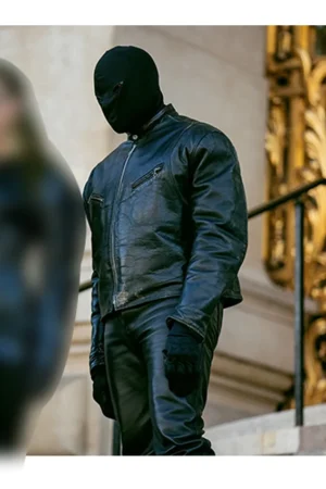 Kanye West Cafe racer black Leather Jacket Front V1