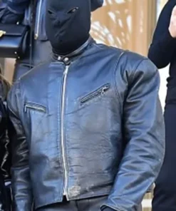 Kanye West Cafe racer black Leather Jacket Front V2