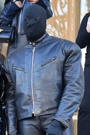 Kanye West Cafe racer black Leather Jacket Front V2