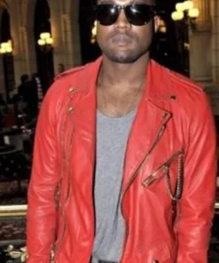 Kanye West Red Biker genuine Leather Jacket