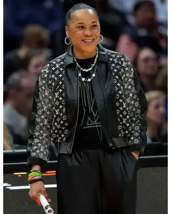 March Madness Dawn Staley Black Leather Jacket Front