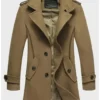 Mens Brown Mid-Length Wool Coat Front